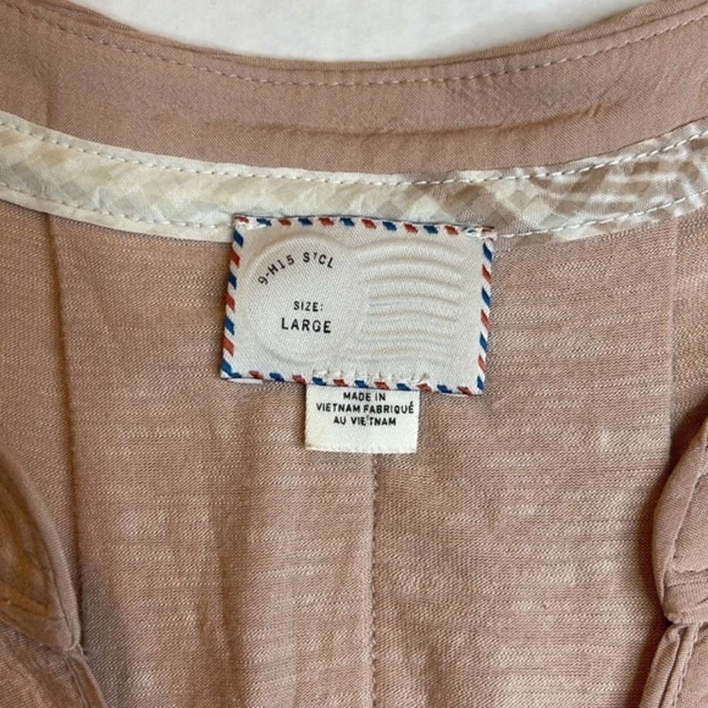 Anthropologie Postmark Split Neck Hi-Low Tank Top Tan and Cream Stripe Size L - Picture 3 of 10